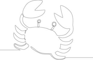 Single continuous line drawing, crab on the beach. The symbol of a holiday by the sea. Summer timer. Vector Illustration.