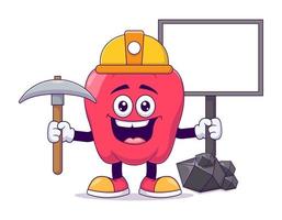 Miner red bell pepper cartoon mascot character vector