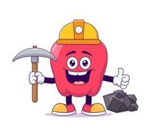 Miner red bell pepper cartoon mascot character vector