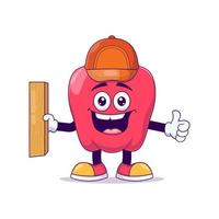 Carpenter red bell pepper cartoon mascot character vector
