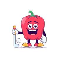 red bell pepper playing golf cartoon mascot
