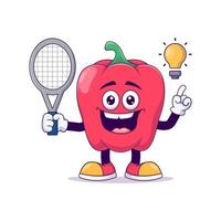 red bell pepper playing tennis cartoon mascot vector