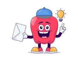Postman red bell pepper cartoon mascot vector