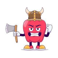 Viking red bell pepper cartoon mascot character vector