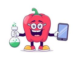 Scientist red bell pepper cartoon mascot