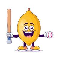 lemon playing baseball cartoon mascot character vector