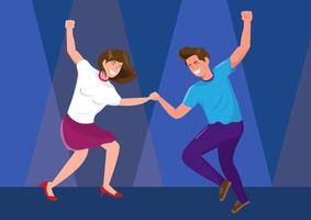 Young people dancing in colorful lights at a disco club night party. vector illustration