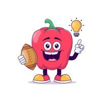 red bell pepper playing rugby cartoon mascot vector