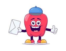 Postman red bell pepper cartoon mascot vector