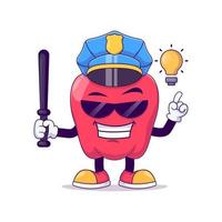 Policeman red bell pepper cartoon mascot vector