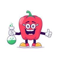 Scientist red bell pepper cartoon mascot vector