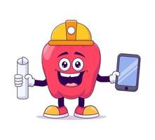 Architect red bell pepper cartoon mascot character vector