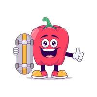 red bell pepper playing skateboard cartoon mascot vector
