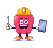 Electrician red bell pepper cartoon mascot character vector