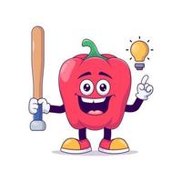 pimiento rojo jugando béisbol mascota de dibujos animados