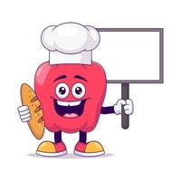 Baker red bell pepper cartoon mascot character vector