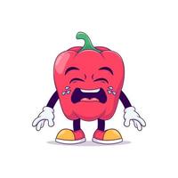 crying red bell pepper cartoon mascot character vector