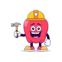 personaje de mascota de dibujos animados de pimiento rojo de construcción vector