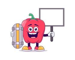 red bell pepper playing skateboard cartoon mascot vector