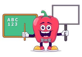 Teacher red bell pepper cartoon mascot vector