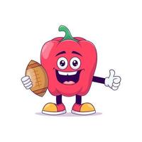 red bell pepper playing rugby cartoon mascot vector