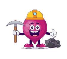 Miner beetroot cartoon mascot character vector