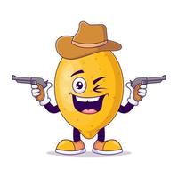 Cowboy lemon cartoon mascot character vector