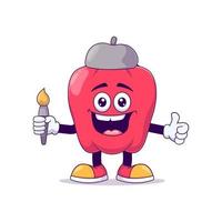 Artist red bell pepper cartoon mascot character vector