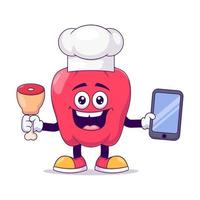 Butcher red bell pepper cartoon mascot character vector