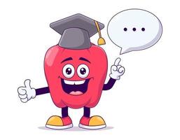 Graduation red bell pepper cartoon mascot character vector