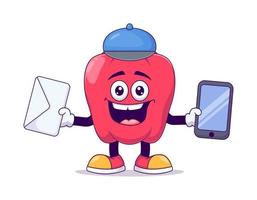 Postman red bell pepper cartoon mascot vector