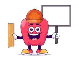 Carpenter red bell pepper cartoon mascot character vector