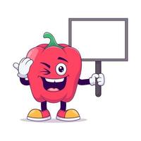 stand and give salute pose red bell pepper cartoon
