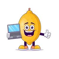 With laptop lemon cartoon mascot character vector