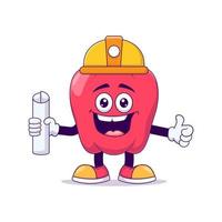 Architect red bell pepper cartoon mascot character vector