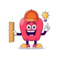 Carpenter red bell pepper cartoon mascot character vector