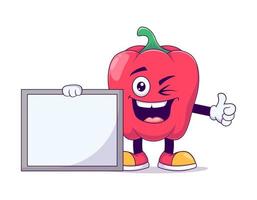 Holding sign board red bell pepper cartoon mascot vector