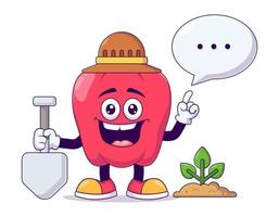 Gardener red bell pepper cartoon mascot character vector