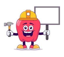 Construction red bell pepper cartoon mascot character vector