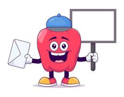 Postman red bell pepper cartoon mascot vector