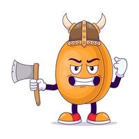 Viking peach cartoon mascot character vector