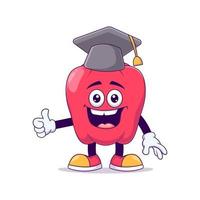 Graduation red bell pepper cartoon mascot character vector