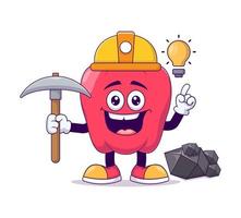 Miner red bell pepper cartoon mascot character vector