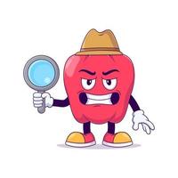 Detective red bell pepper cartoon mascot character vector