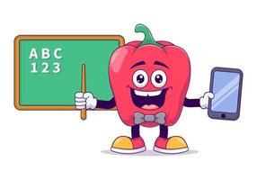 Teacher red bell pepper cartoon mascot vector