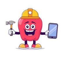 Construction red bell pepper cartoon mascot character vector