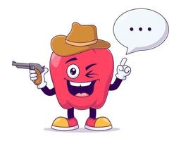 personaje de mascota de dibujos animados de pimiento rojo vaquero vector