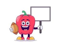 red bell pepper playing rugby cartoon mascot vector