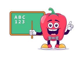 Teacher red bell pepper cartoon mascot vector