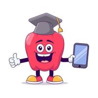 Graduation red bell pepper cartoon mascot character vector